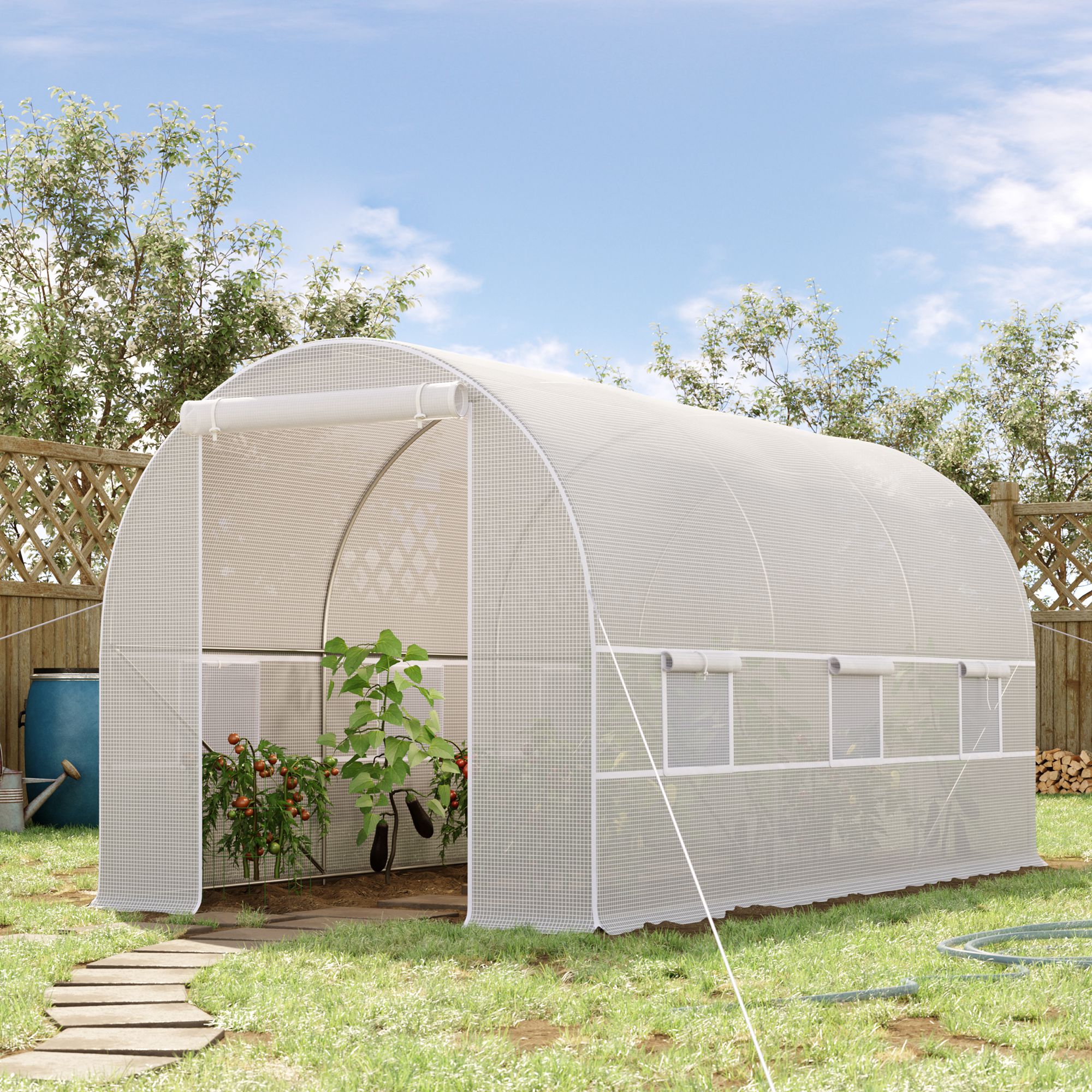Outsunny Serra da Giardino a Tunnel 4x2x2m con Porta e 6 Finestre Avvolgibili Anti-Raggi UV, Serra per Orto in Polietilene, Verde,   Aosom Italy