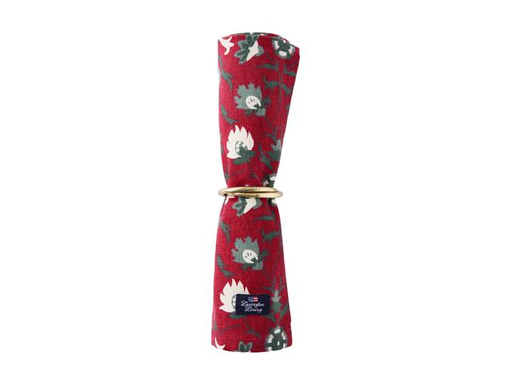 Lexington Serviette en coton biologique Flower printed Red-beige-green