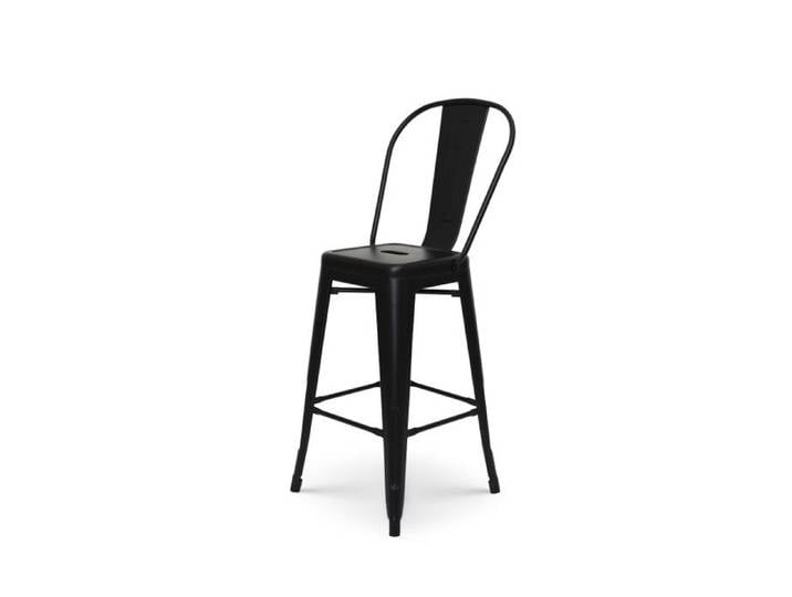 Tabouret de bar en métal noir mat style industriel - Dossier haut - Hauteur 66cm