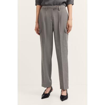 Cargohose BUGATTI "Stretch-Mix", Damen, Gr. 38, Normalgrößen, grau (250, grau), 65% Polyester, 32% Viskose, 3% Elasthan, unifarben, normal, Hosen Cargohose, mit Bundfalte & normaler Passform