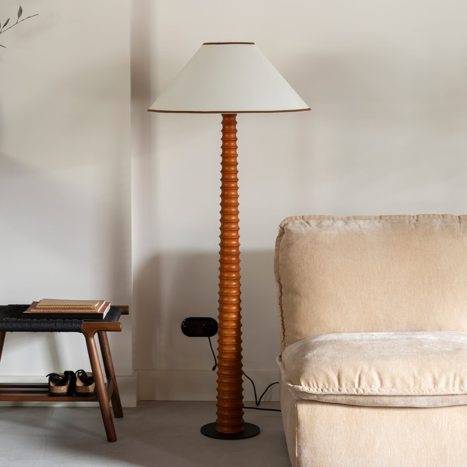 Dutchbone Vloerlamp Horace Katoen en Eikenhout - Wit