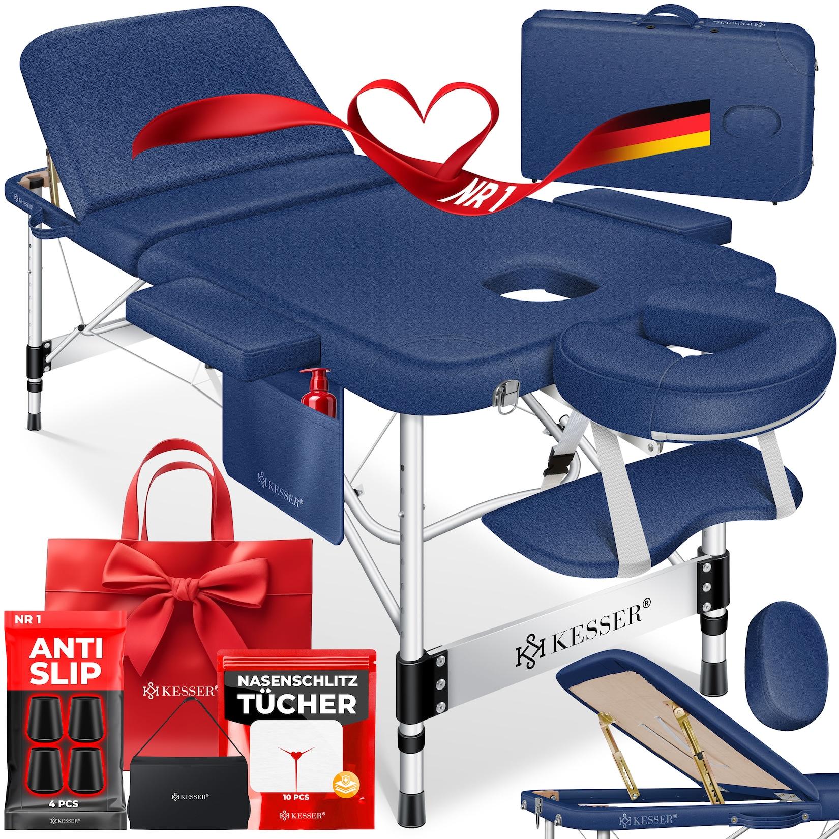 KESSER® Mobile Massageliege klappbar & höhenverstellbar 3 Zonen Massagebett Massagetisch Kosmetikliege Breit Therapieliege Aluminium + 10x Gesichtsauflage mit Kopfstütze Armlehnen & Tasche