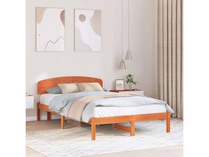 YUTAASU Bettrahmen Wachsbraun 120 x 200 cm Massives Kiefernholz Mit Kopfteil, Fester Lattenrost, Einfache Montage, Pflegeleicht