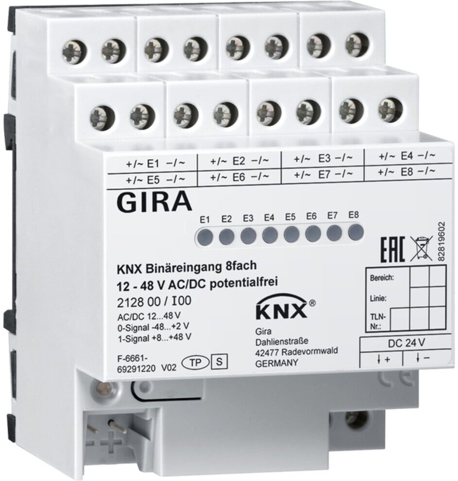 Gira Binäreingang 8f. KNX 12-8V AC/DC 212800)