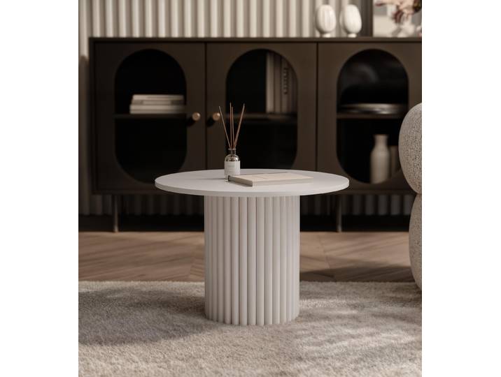 Idohome - Table basse ronde BARNEY avec pied cannelé Table basse de salon Structure métallique Table de salon 60 x 38 cm (Ø x H) Cachemire