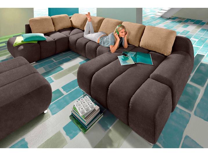 Wohnlandschaft, 360x214 cm, Luxus-Microfaser, Dunkelbraun/Caramel, Bettfunktion, Modern, Inosign