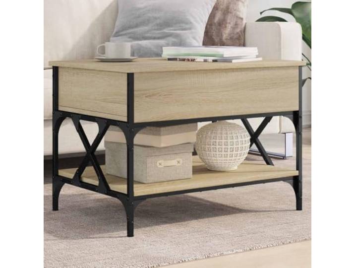 Couchtisch Sonoma-Eiche 70x50x50 cm Holzwerkstoff und Metall mit Stauraum Höhenverstellbare Platte, verstecktes Fach, 4 verstellbare Füße, feuchtigkeitsresistent, pflegeleichte Oberfläche