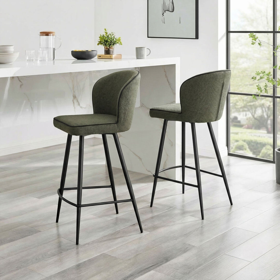George Oliver Ansel Breakfast Bar Stool - Luxury Fabric Upholstered Sleek Modern Design Grey 97cm H X 47cm W X 52cm D