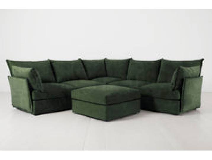 Ecksofa Model 06 mit Polsterhocker, Tannengrün