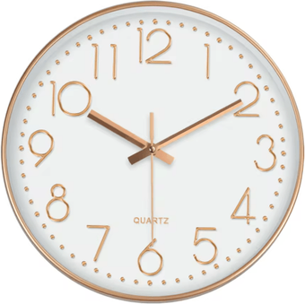 Inspire Picks Minimalist 3D Quartz Wall Clock Silent Modern Digital Style For Living Room & Office white Golden 12 Inch