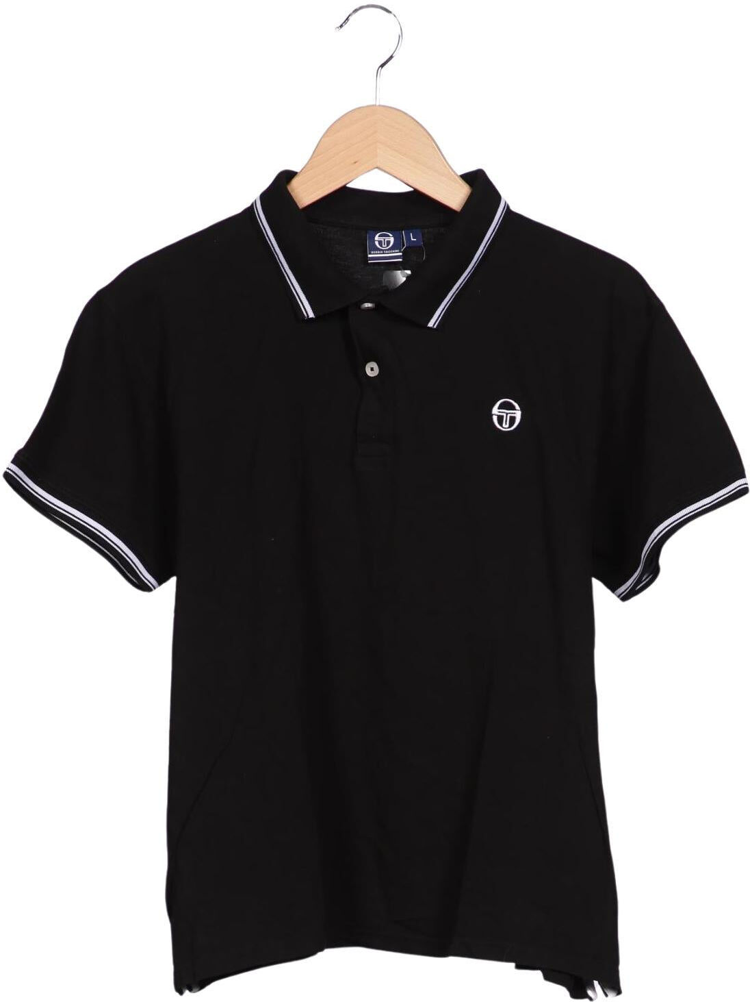 Sergio Tacchini Herren Poloshirt, Schwarz, Gr. L, Baumwolle - Second Hand