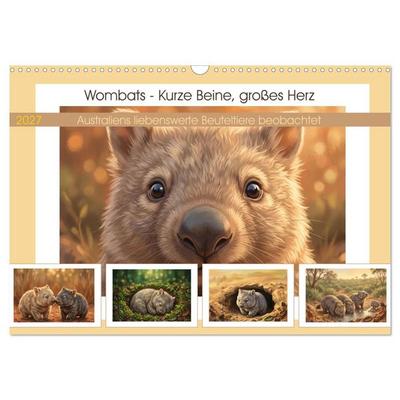 Wombats - Kurze Beine, großes Herz (Wandkalender 2027 DIN A3 quer), CALVENDO Monatskalender