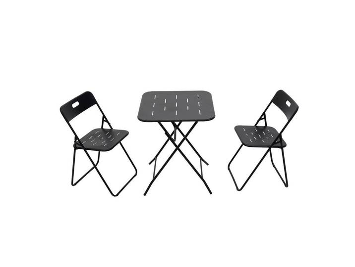 Redom Bistroset 60/60/73 cm mit 2 klappbaren Stühlen, aus Stahl mit E-Beschichtung, Schwarz, Metall, Gartenmöbel, Gartengarnituren, Gartenmöbel-Sets