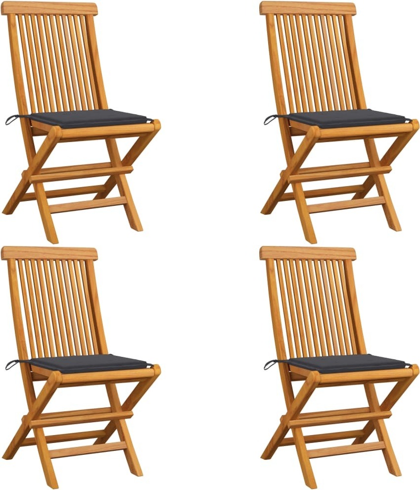 Klappstühle mit anthrazitfarbenen Kissen, 4-teilig, Massivholz Teakholz