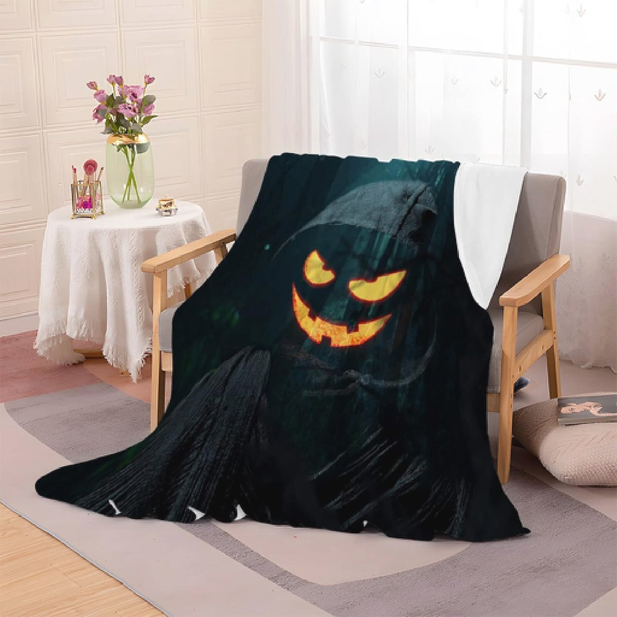 Warme Halloween Smiley Knuffeldeken - Multifunctionele Fleece Deken voor Volwassenen