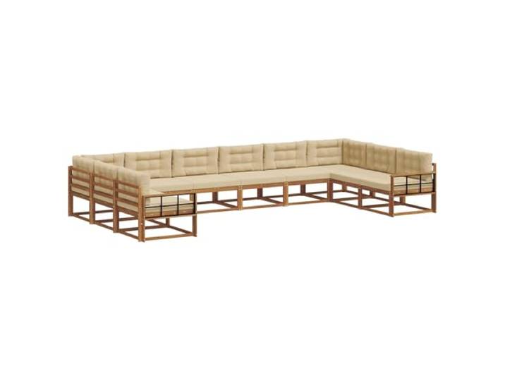 PUGYNBK Sofa-Set für den Außenbereich, 10 Stück, Natur und Beige Akazienholz, Lattenrahmen, bequeme Armlehnen, ideal für Terrasse, Garten, Pool