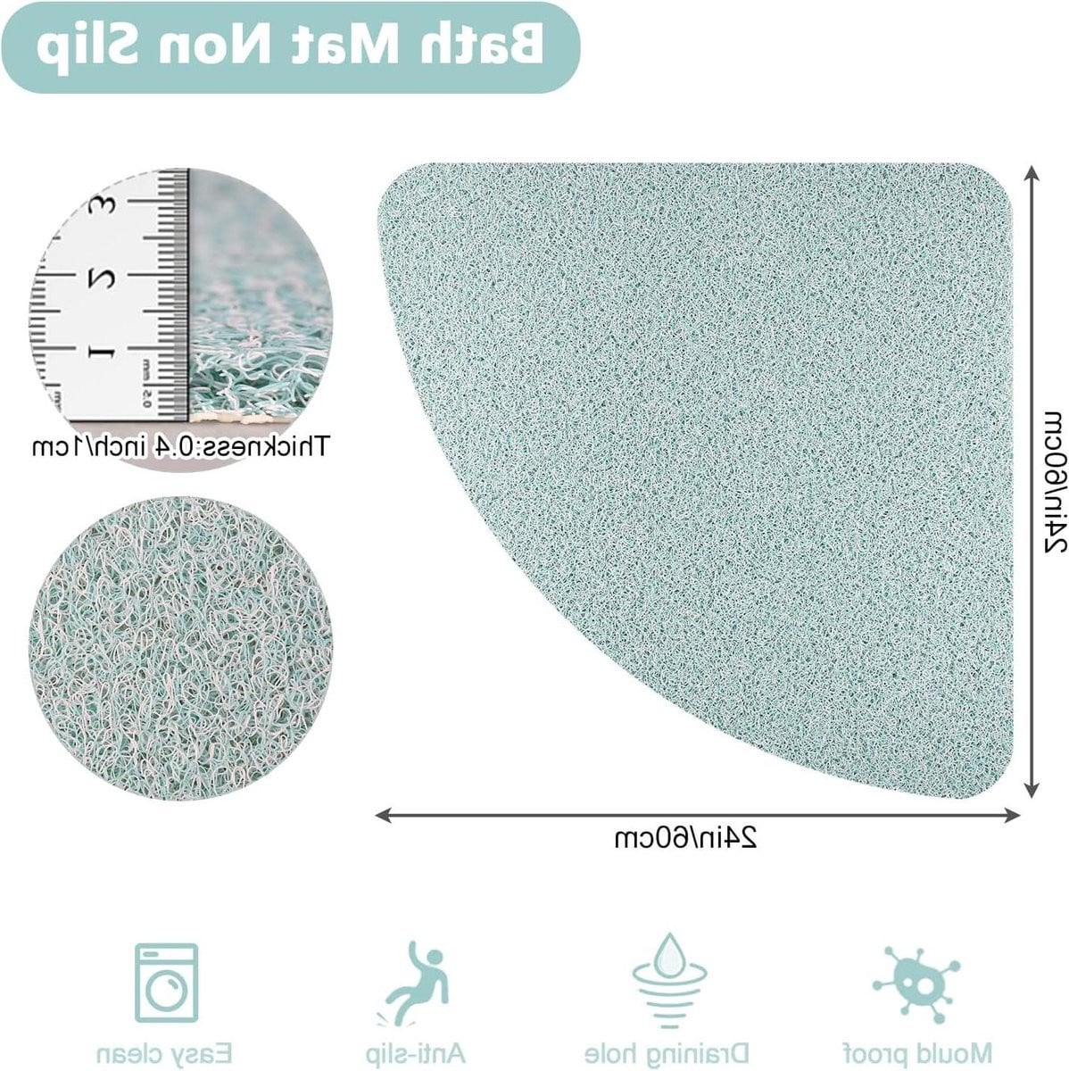 Loofah Hoekdouchemat Antislip - Gebogen Mat - 60 x 60 cm