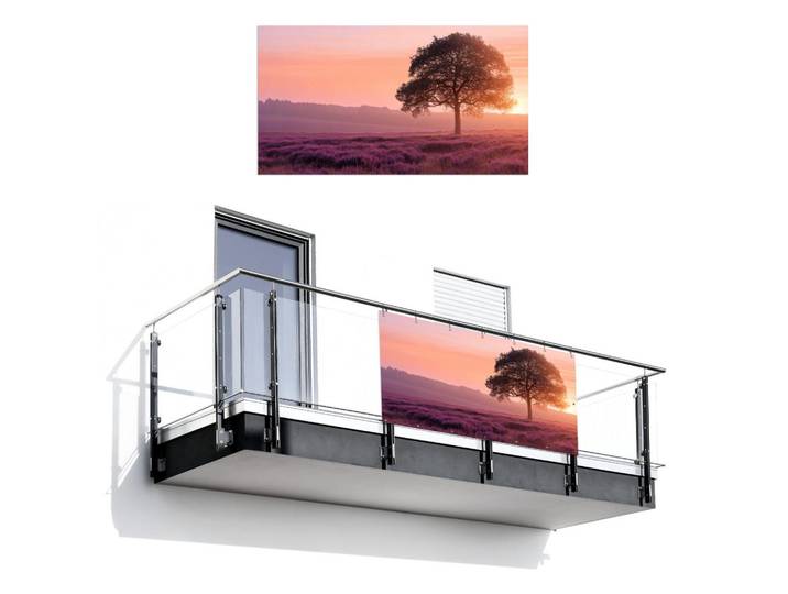 MuchoWow Balkon-Sichtschutz Baum - Heidekraut - Sonnenaufgang, Flieder, Kunststoff, Rechteckig, 200x110 cm, Sonnenschutz, Sichtschutz
