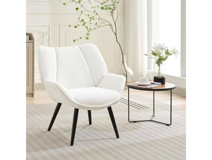 Fauteuil à oreilles Fauteuil en velours fauteuil rembourré avec dossier Fauteuil de relaxation pour salon chambre BLANC
