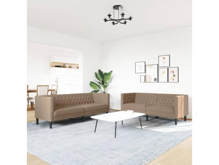 KTHLBRH Chesterfield-Sofa-Set, 2-teilig, Cappuccino aus Kunstleder Strapazierfähiges Kunstleder, Schaumstoff-Polsterung, 2-Sitzer + 3-Sitzer, robuste Beine