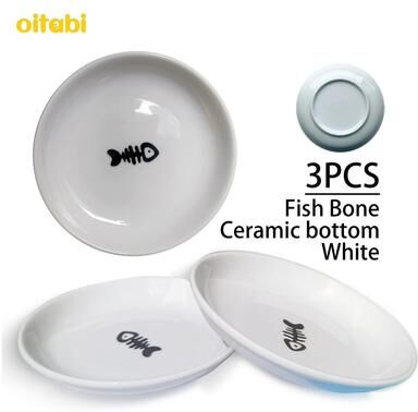 Inspired Finds Oitabi 3PCS Ceramic Cat Bowl Set Wide Shallow Anti Whisker Fatigue Pet Dishes white Fish Bone 3pcs