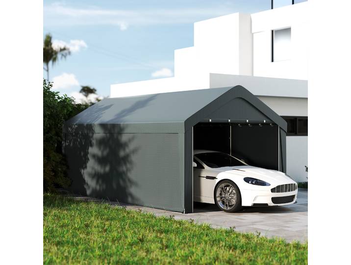 Outsunny Carport Abri Voiture 3x6m Gris avec Parois Amovibles
