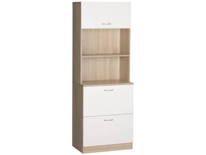 HOMCOM Küchenbuffet mit Mehrfachstauraum 60x38x168 cm Weiß Küchenschrank, 2 Schubladen, 1 Schrank, große Arbeitsplatte, MDF