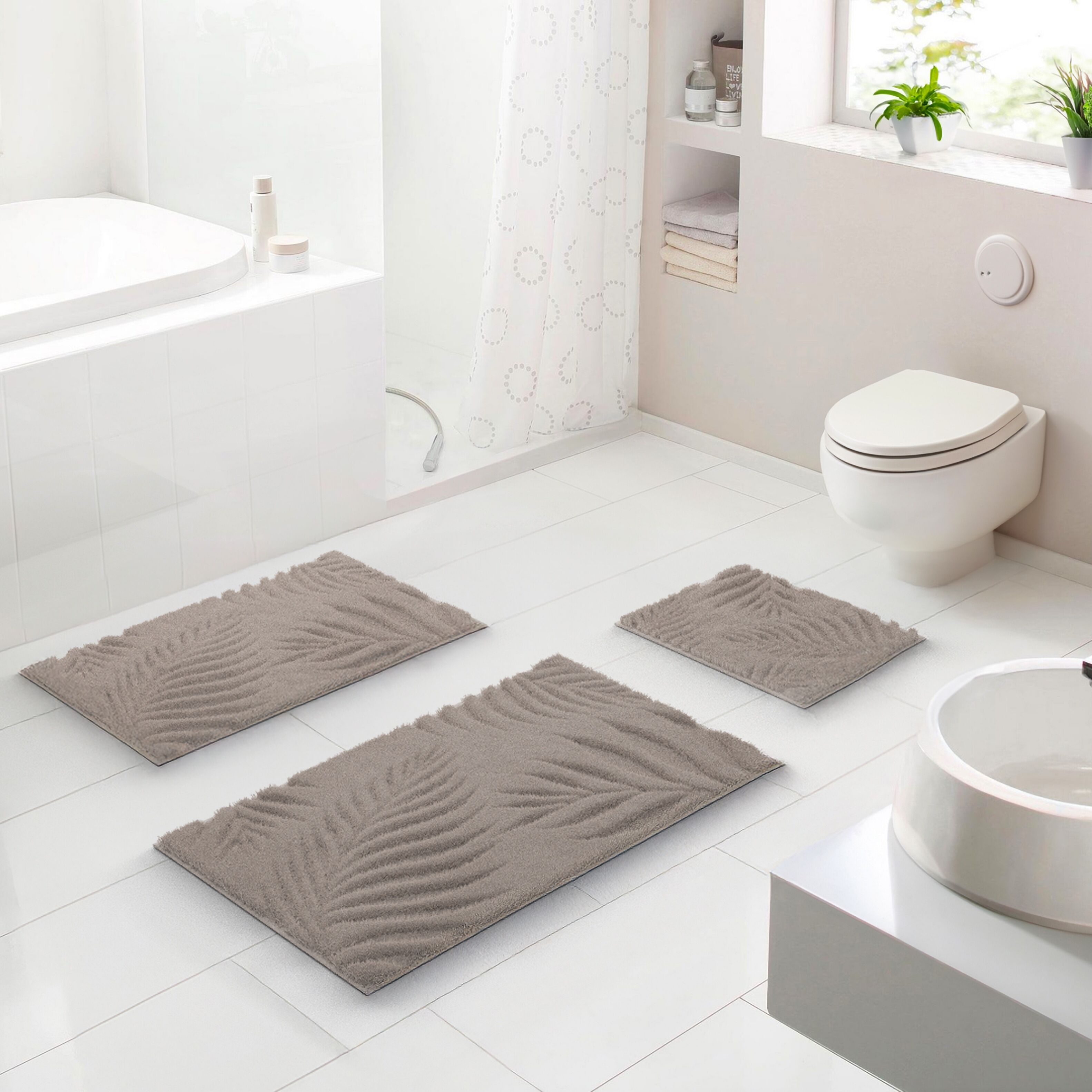 Badematte GRUND "Ferya", beige, H:20mm, Polyester, Badematten, Badematte, Dezentes Blattmuster mit Hoch-Tief-Struktur, 5 Jahre Garantie