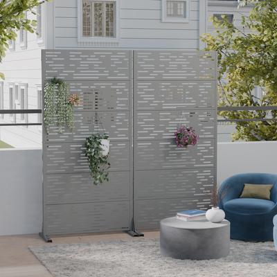 Lirago 2Pcs Metal Privacy Screen Freestanding Outdoor Divider Rust-Proof Galvanized Steel Decorative Fence Panel