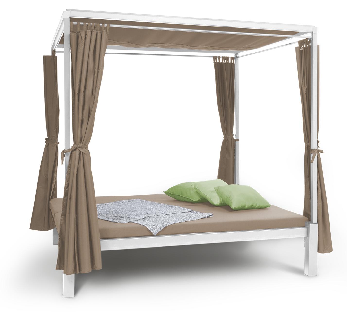 blumfeldt Senator Lounge Gartenliege - Doppel-Gartenliege , Lounge-Pavillon , 188 x 208 x 205 cm , 8 cm Polsterung , Sichtschutz-Vorhänge , wasserfest , Sonnendach , Stahlrahmen , max. 350 kg , Taupe