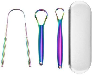 Uplift Essentials Reusable Stainless Steel Tongue Scraper For Oral Hygiene And Fresh Breath rainbow 4pc