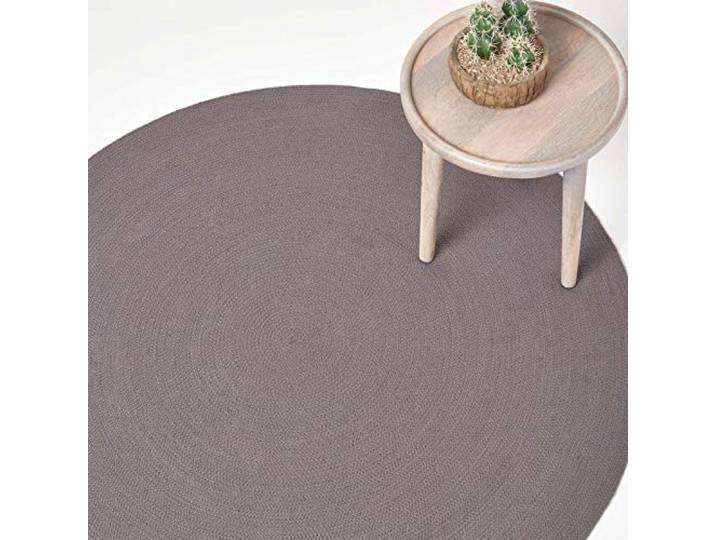 Homescapes runder Teppich 150 cm, dunkelgrau, geflochtener Bettvorleger aus Baumwolle, Wendeteppich, handgewebter Retro-Teppich, anthrazit