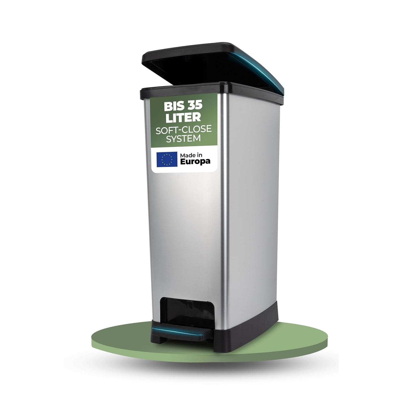 Novaliv Großer Mülleimer mit Deckel - 35L Tretmülleimer mit Soft-Close-System - Stabiler Abfalleimer mit Deckel & Fußpedal - Geruchsdichter Mülleimer Küche u.v.m - Treteimer Müllbehälter