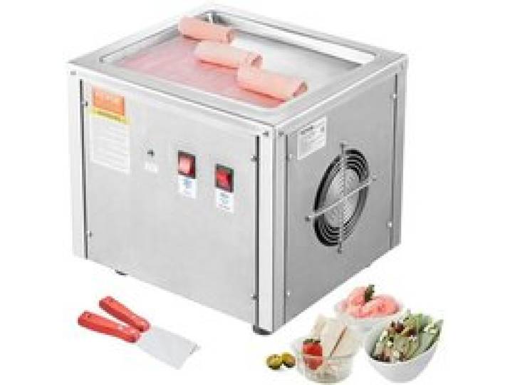 Machine à Glace Roulée Plancha Inox 304 280x240x20mm Machine Glace Frite avec Compresseur et 2 Grattoirs pour Bar Café
