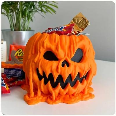 Schmelzende Halloween-Kürbis-Bonbonschale, Halloween-Kürbis-Schale mit Deckel, schmelzende Totenkopf-Bonbonschale für Halloween-Dekorationen, gruselig für Halloween-Dekorationszubehör