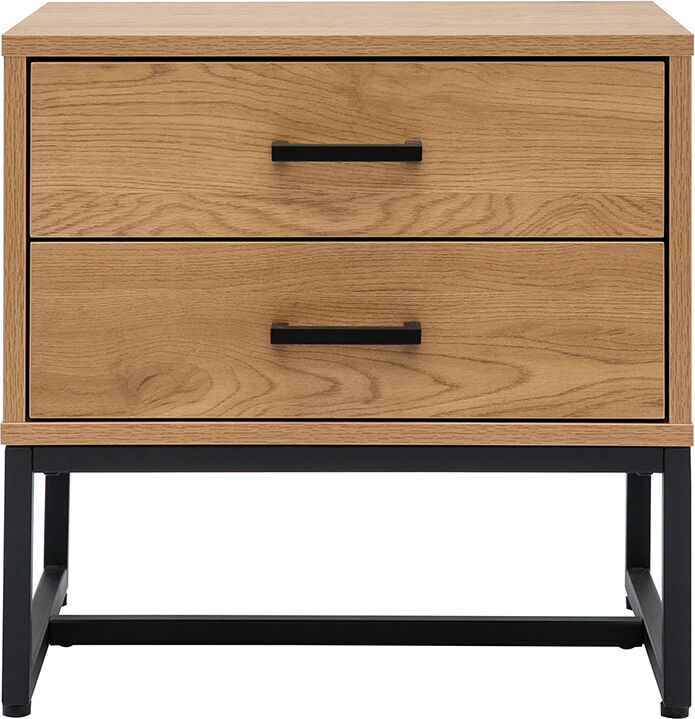Miliboo Table de chevet avec rangements 2 tiroirs finition bois clair chêne et métal noir LOVATO