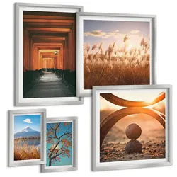 BILDER SET 5er Set - 50x50 cm & 20x30 cm & 40x60 cm Silberner Rahmen - Architektur der Küstenstädte