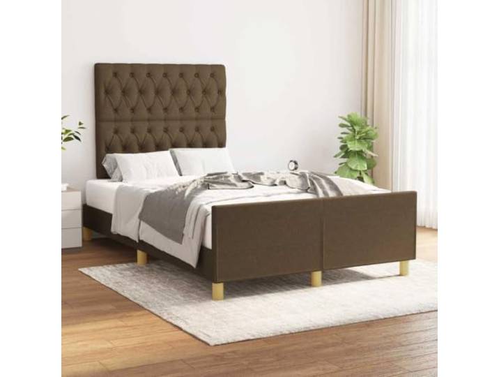 KGHFDVB Bett 120 x 200 cm aus Holzwerkstoff Dunkelbraun Polyester Stoffbezug 100% Polyester, höhenverstellbares Kopfteil, Sperrholzlatten für gleichmäßige Gewichtsverteilung