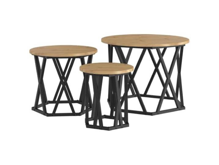 KUTYWEXFM Couchtisch 3er Set Nesting Beistelltisch Artisan Eiche 53x53cm Flexibles 3er Satztisch Set für Wohnzimmer und Schlafzimmer, platzsparend ineinander schiebbar mit robustem Stahlgestell