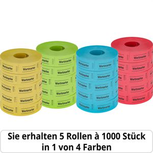 Herlitz Wertmarken 791830, Wertmarke, nummeriert, farbig sortiert, 5 Rollen a 1000 Stück