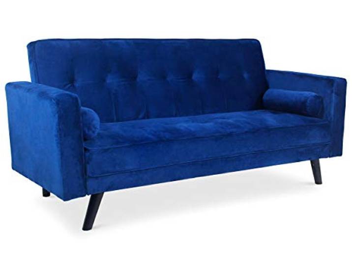 Menzzo Slow Schlafsofa, Samt, Blau, 186