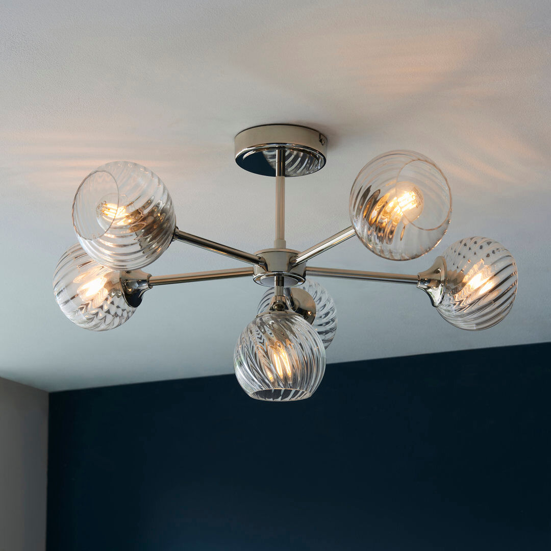 Canora Grey Londino Glass and Steel Semi Flush Mount Bright Nickel Plate/Clear