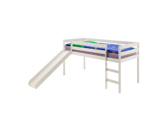 IDIMEX Hochbett BENNY Kinderbett mit Rutsche 90x200 cm aus Massivholz Weiß