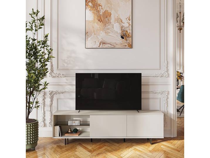 HABITAT - Meuble TV avec portes coulissantes et pieds en métal - Crème - Agnes