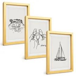 BILDER SET 3er Set - 20x30 cm Goldrahmen - Haus am Wasser, Segelboot-Toast