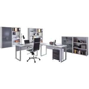 BMG-Möbel Büromöbel-Set Office Edition Set 7, Schreibtisch 2 Schränke & 4 Regale grau / anthrazit