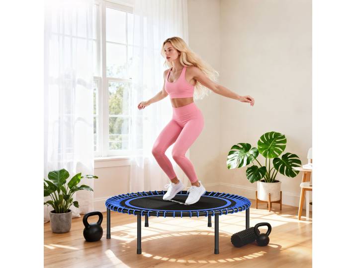 SPORTNOW Trampoline Fitness Ø114cm Acier Renforcé Bleu Noir