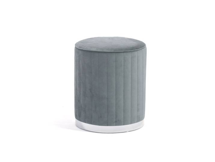 Pouf velours capitonné base chromée gris/argent