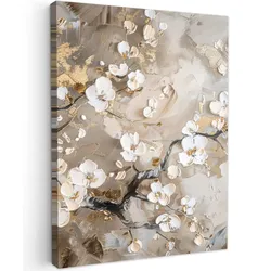 LEINWANDBILD Blumen - Weiß - Gold - Beige - Luxus Room Decor 30x40 cm
