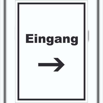 HB-Druck Eingang Aufkleber mit Text und Richtungspfeil rechts Zugang Eintritt hochkant A0 (841x1189mm)